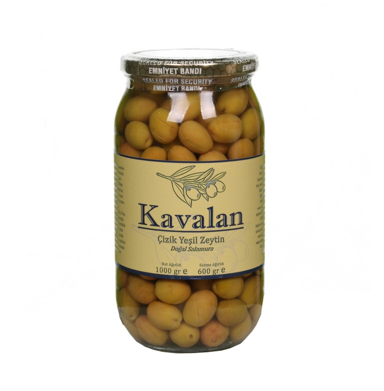 600 Gr Süzme Ağırlık - Ayvalık Çizik Yeşil Zeytin Doğal Salamura 1000cc