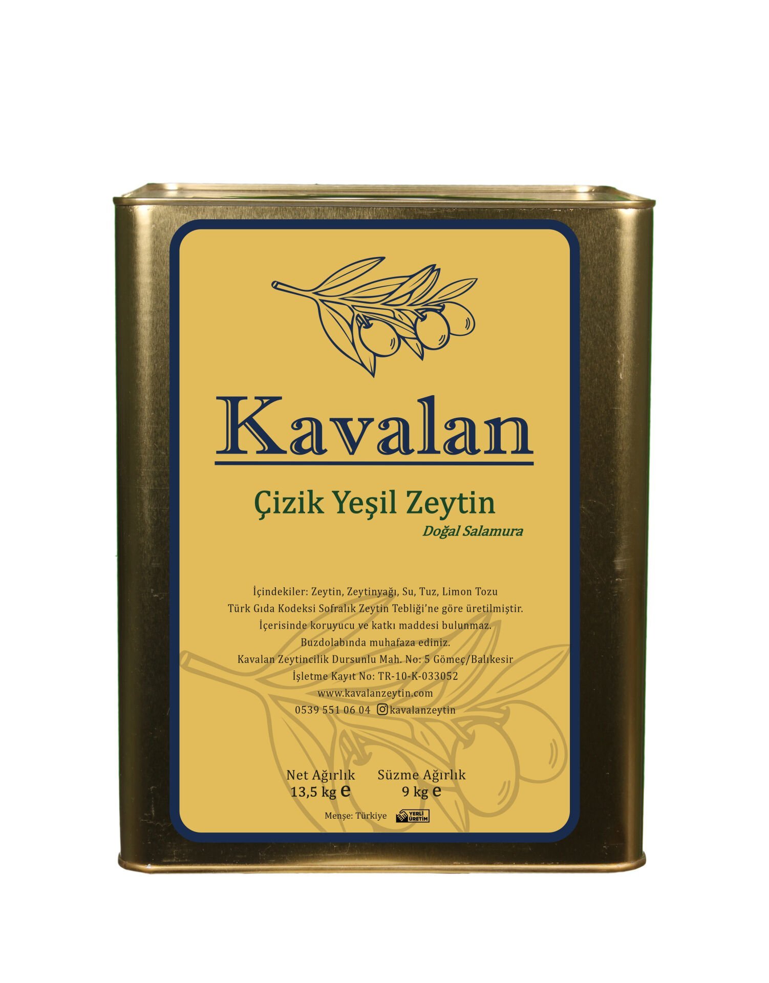 İyi Tarım Uyg. Domat Çizik Yeşil Zeytin -9 Kg Süzme Ağırlık- İRİ BOY