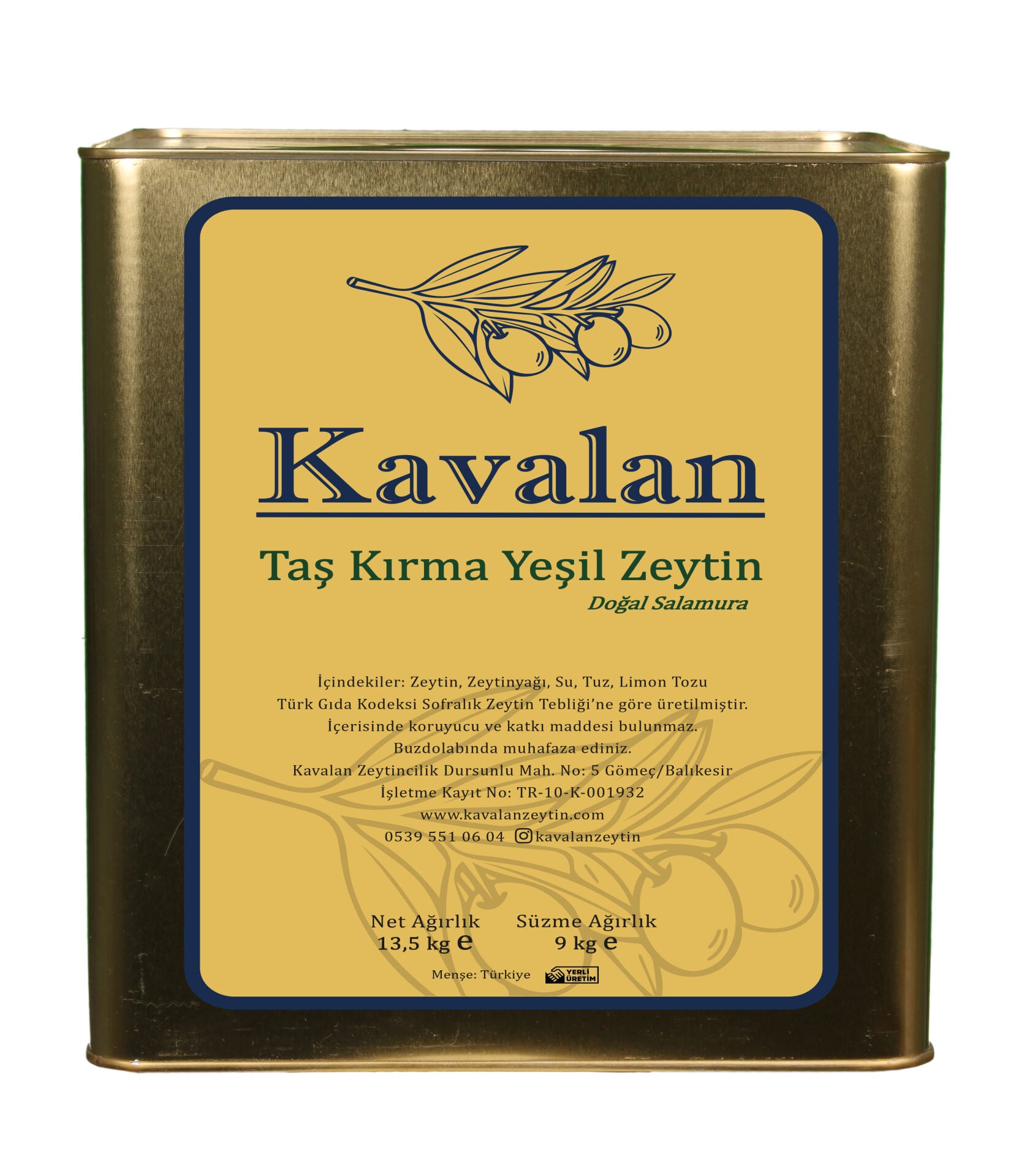 İyi Tarım Uyg. Ayvalık Taş Kırma Yeşil Zeytin -9 Kg Süzme Ağırlık- ORTA BOY
